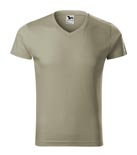 t-shirt męski v-neck slim fit, nadruk bezpośredni – khaki jasny (28)